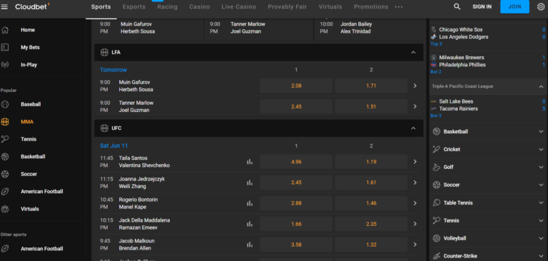 Cloudbet sports betting options and market coverage