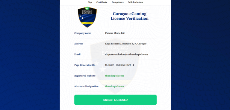 Thunderpick Curacao gaming licence and trust credentials