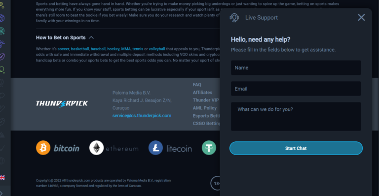 Thunderpick customer support live chat